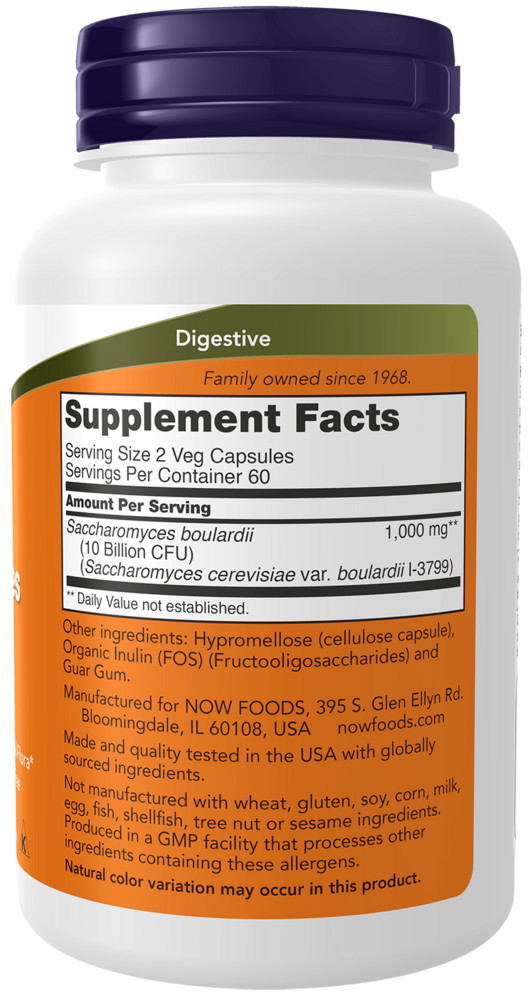 NOW Foods Saccharomyces Boulardii **120 Veg Cap**s Probiotic 5 Billion CFU