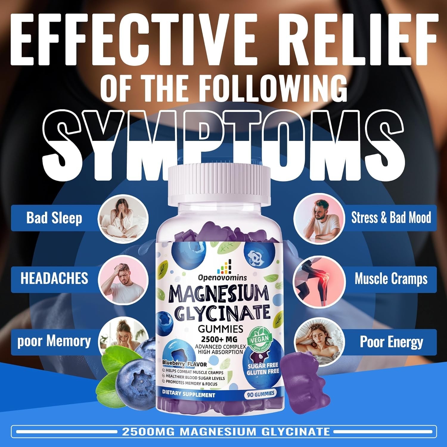 Magnesium Glycinate Gummies 2500mg – Sugar Free Magnesium Potassium Supplement w