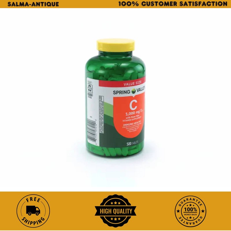 Spring Valley Vitamin C Rose Hips 1000mg 500 Count Dietary Supplement Tablets
