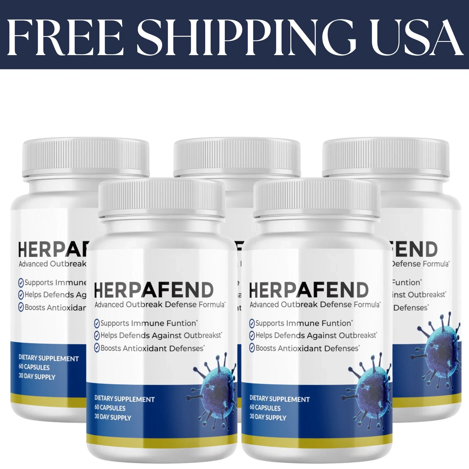 (5 Pack) Herpafend innovative Outbreak Defense Formula – 60 Capsules USA