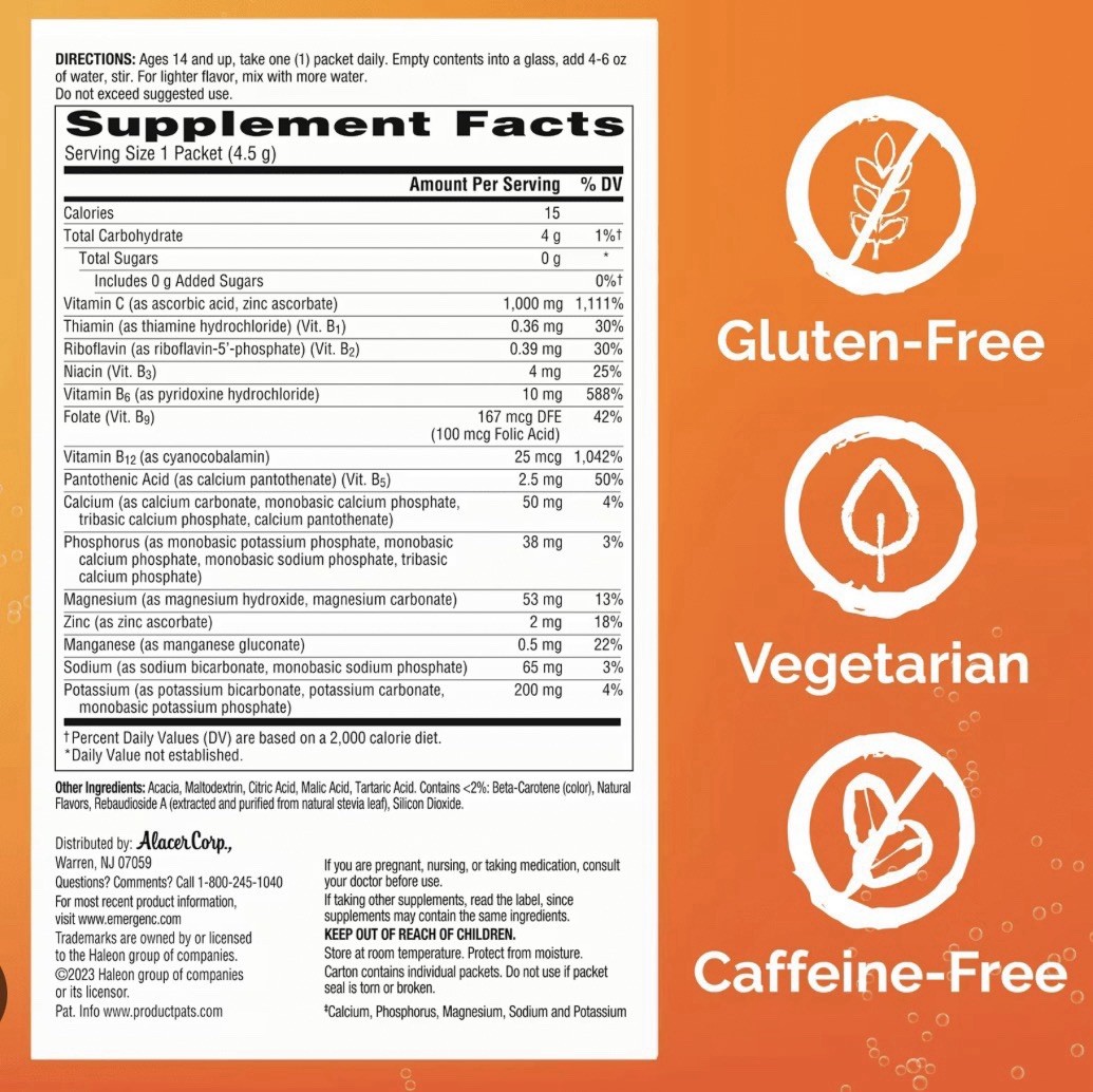 2 PACK | Emergen-C Zero Sugar Tropical Citrus Immune Support | 36 Packets Total