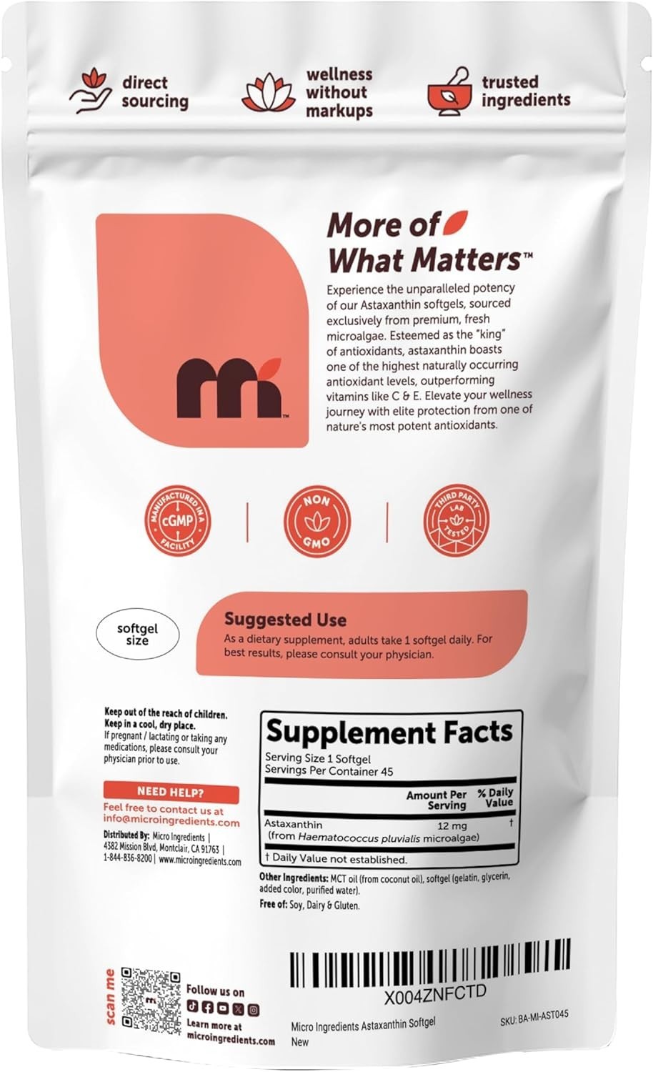 Astaxanthin 12mg with MCT Oil, 45 Softgels | Astaxanthin Antioxidant Supplem…