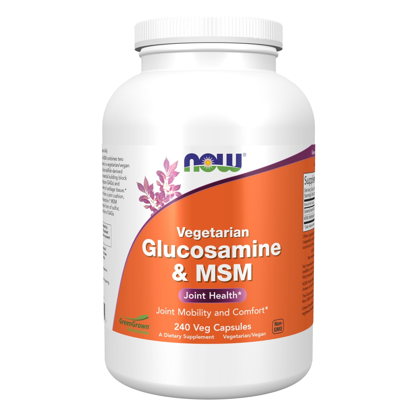 NOW Vegetarian Glucosamine MSM Joint Support Supplement 240 Count Capsules