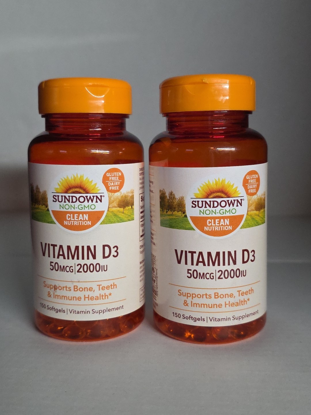 (2) Sundown Naturals Vitamin D3 50mcg/2000IU, 150ct