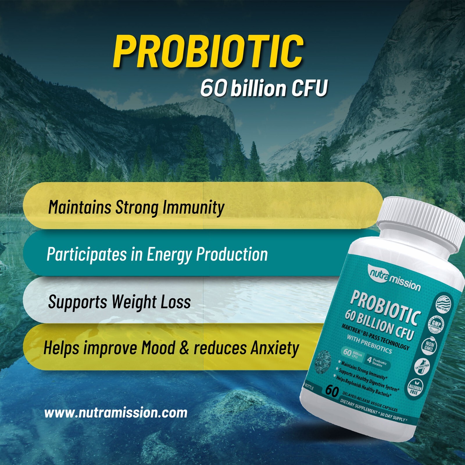 Probiotic 60 Billion CFU with Prebiotics- Delayed release Capsules x2