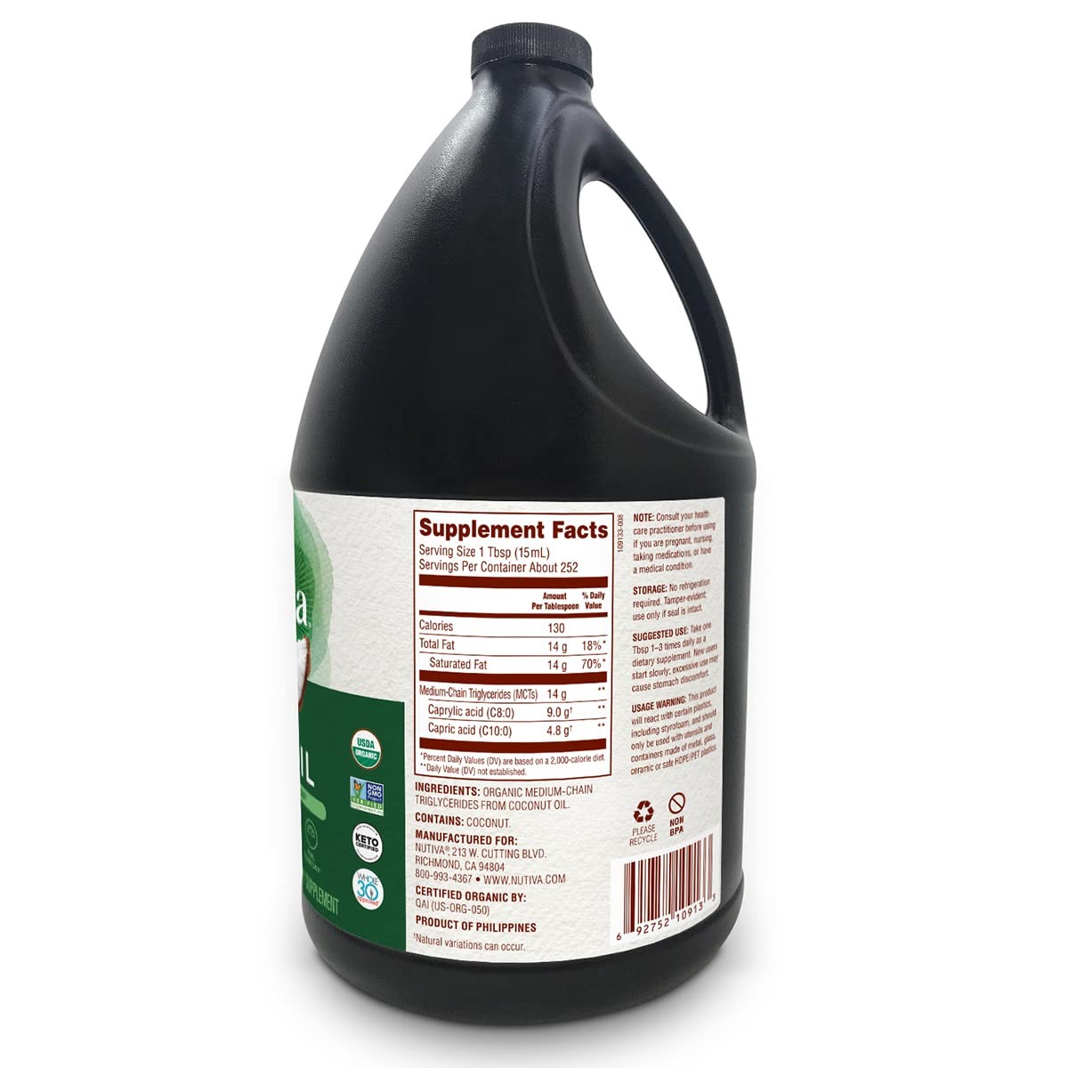 Nutiva Organic Mct Oil 128 Fl Oz