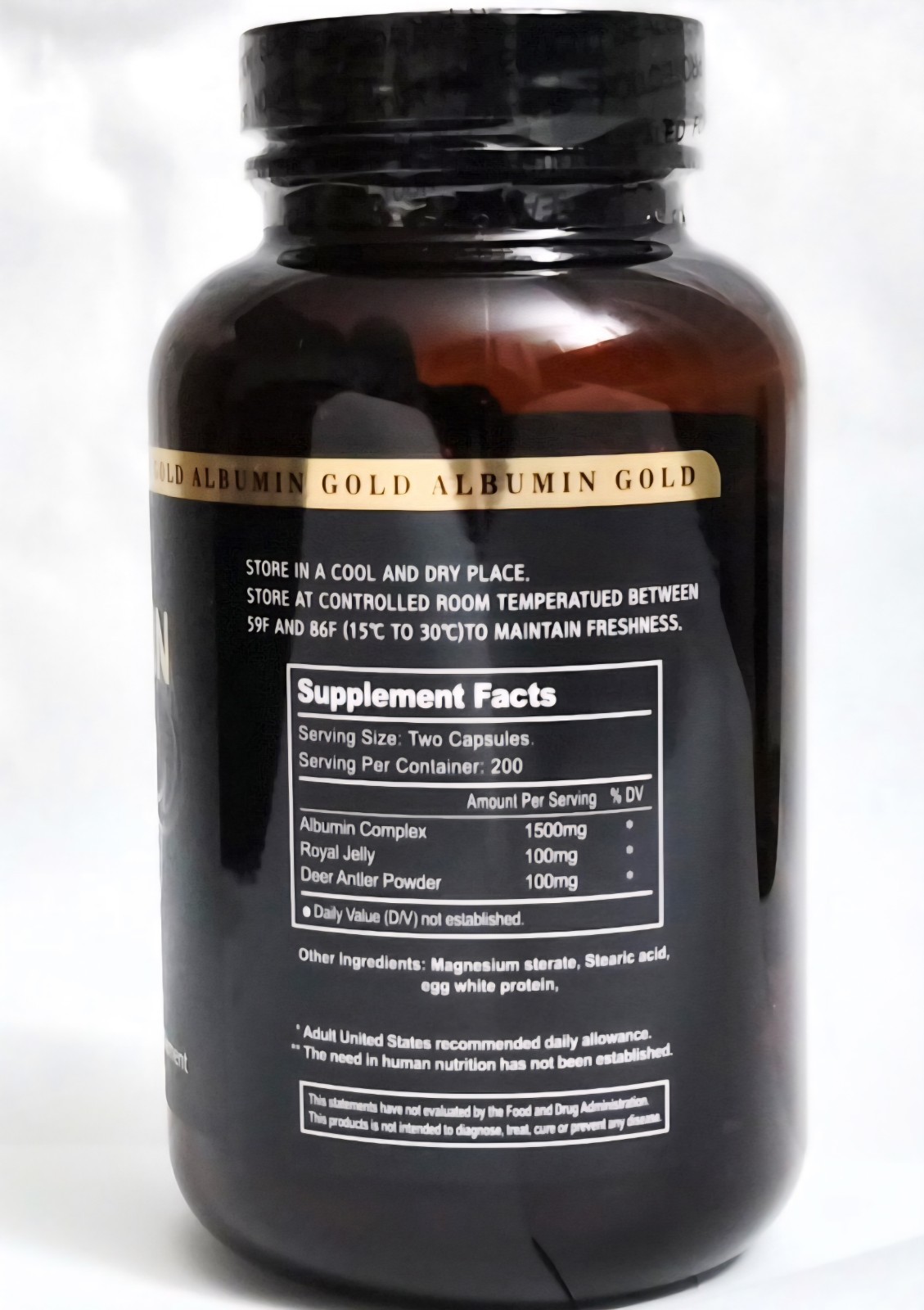 Premium Albumin, Royal Jelly 1700mg 200 Capsules.
