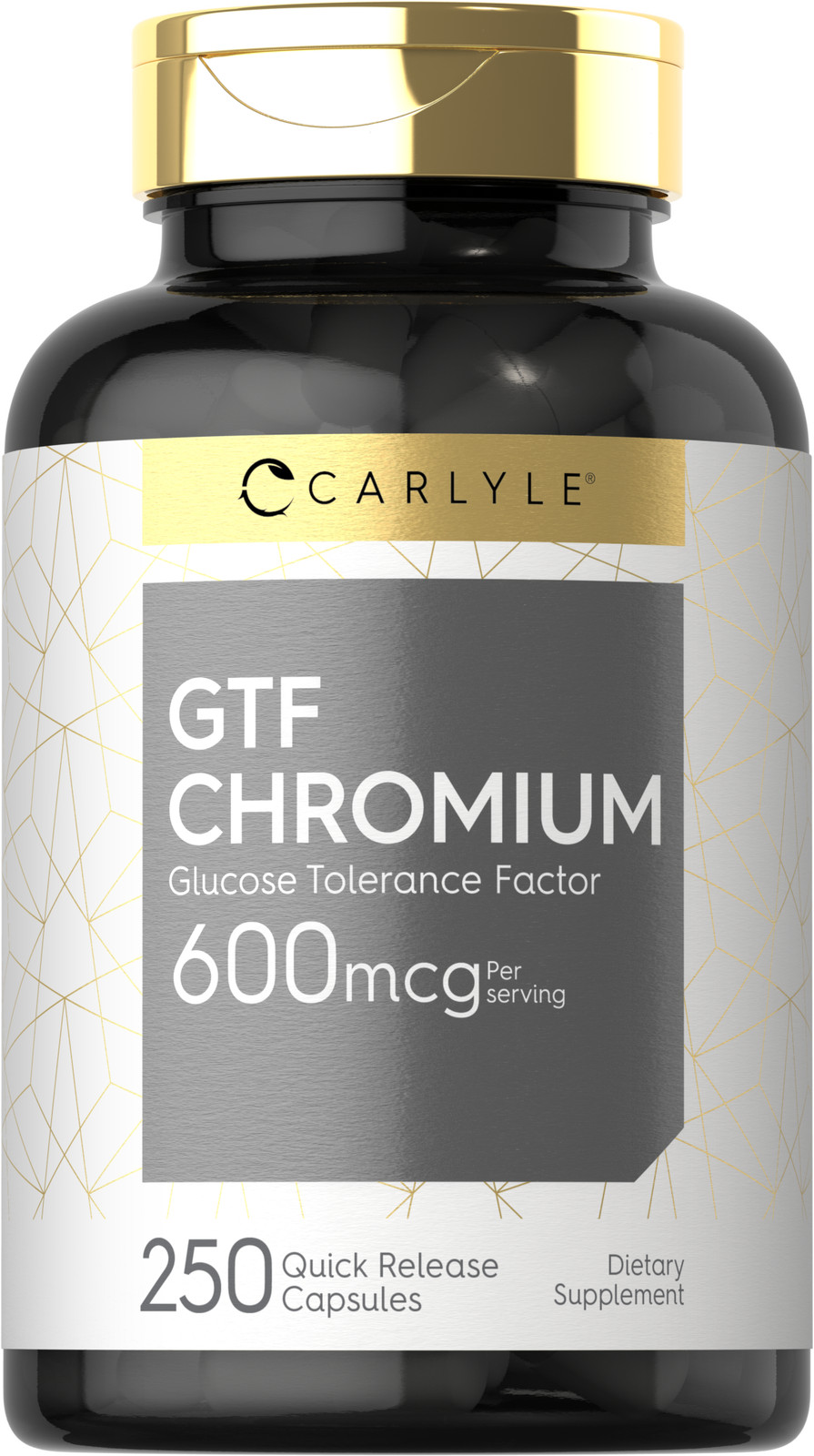 GTF Chromium 600 mcg | 250 Capsules | Glucose Tolerance Factor | by Carlyle