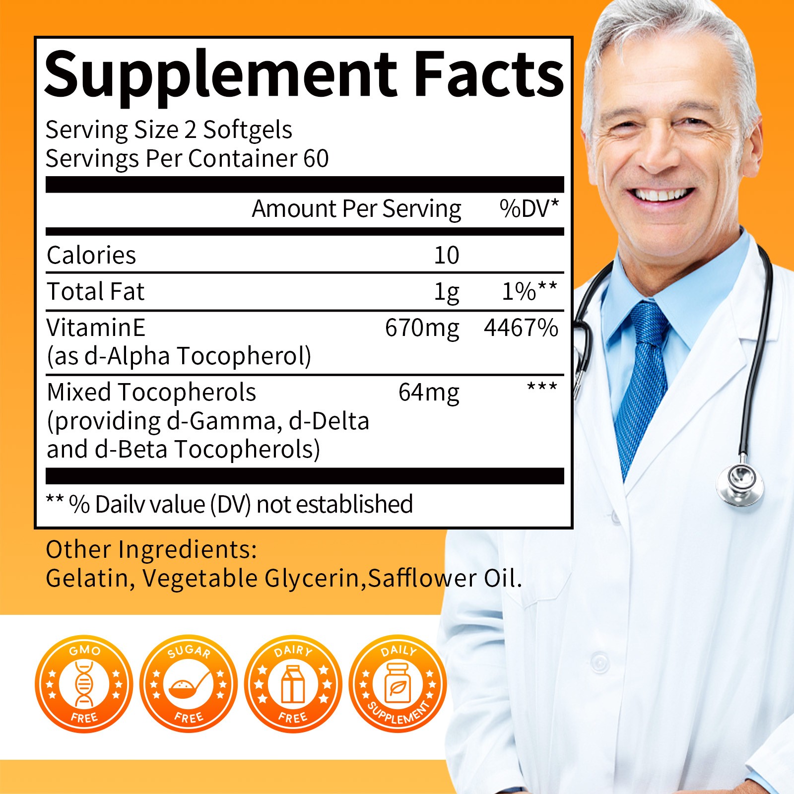 Vitamin E 1000IU – 120 Capsules – Supports Skin, Hair, Immune and Eye Health