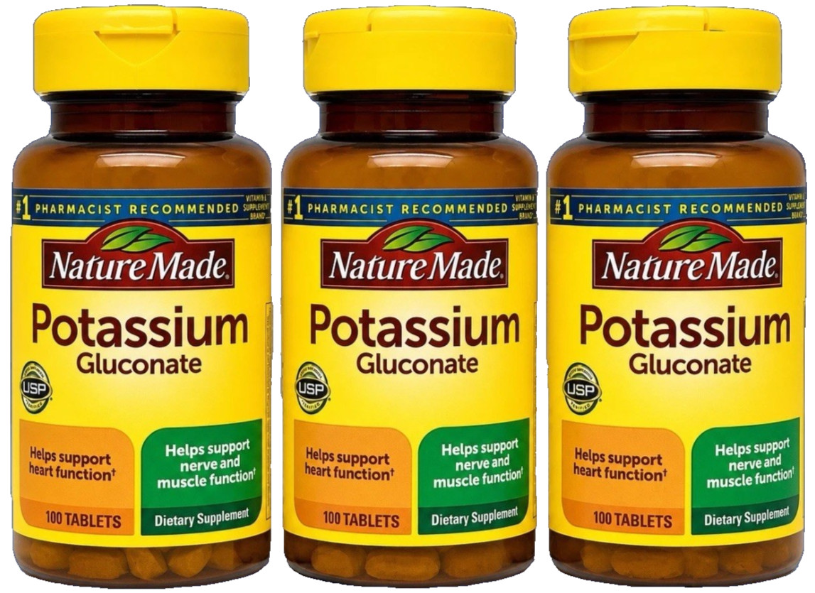 3 Pack Potassium Gluconate 550 mg 200 Tablets (3×100) Gluten Free, Exp 06/2029