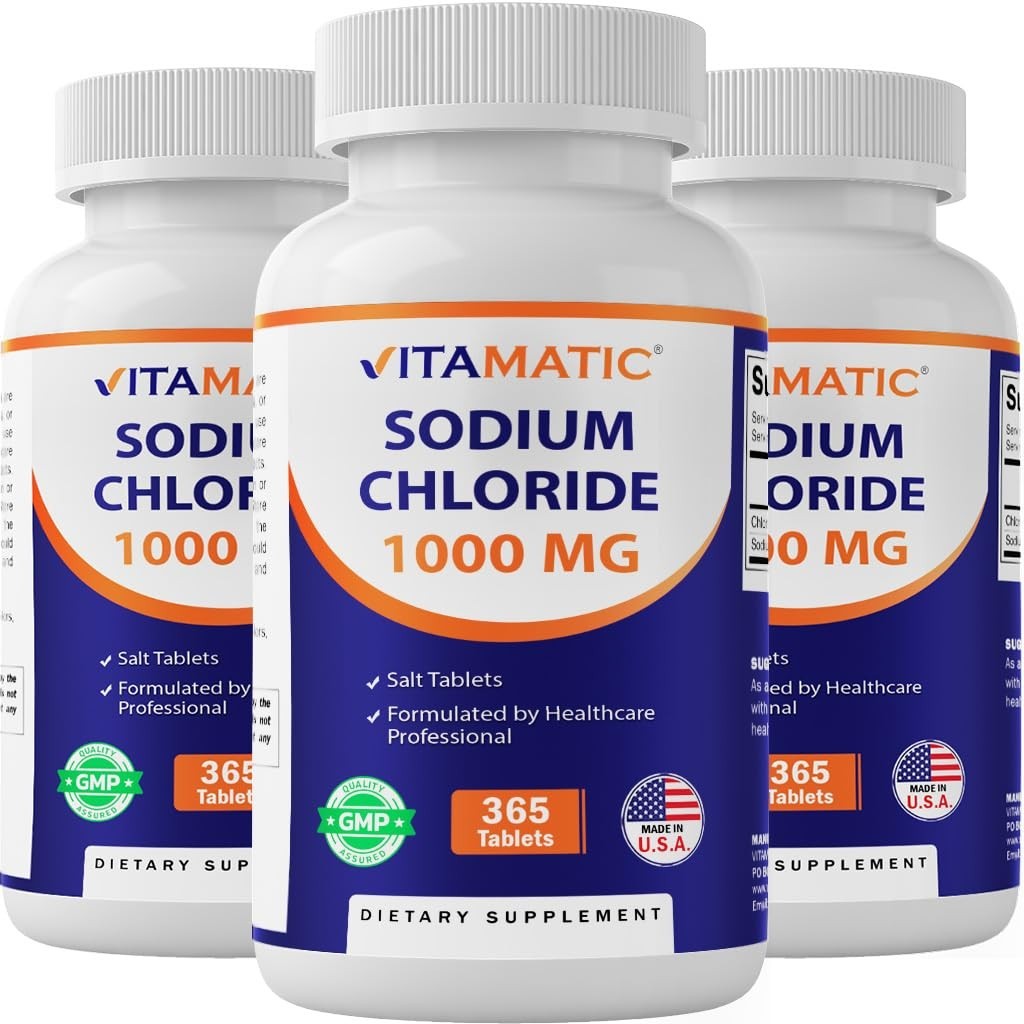 Electrolyte Replenisher Sodium Chloride 1000mg – 365 Tablets, Hydration Support,