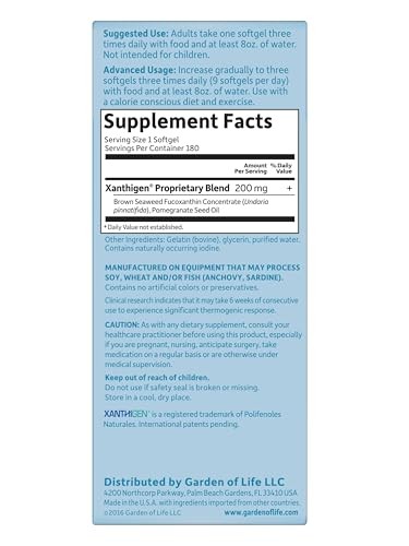 Garden of Life Fucoxanthin Supplements – 180 Count (Pack 1), Default