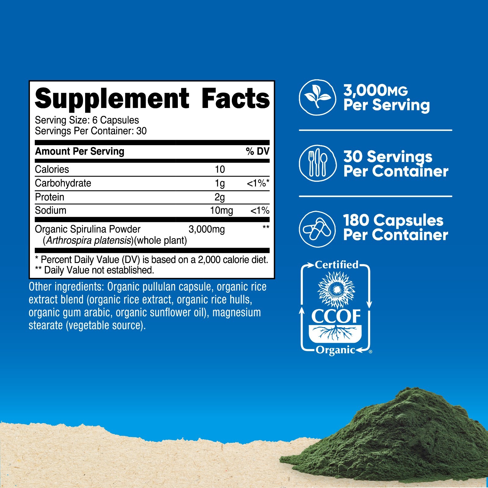 Nutricost Spirulina 3,000mg, 180 Capsules, Made with Organic Spirulina
