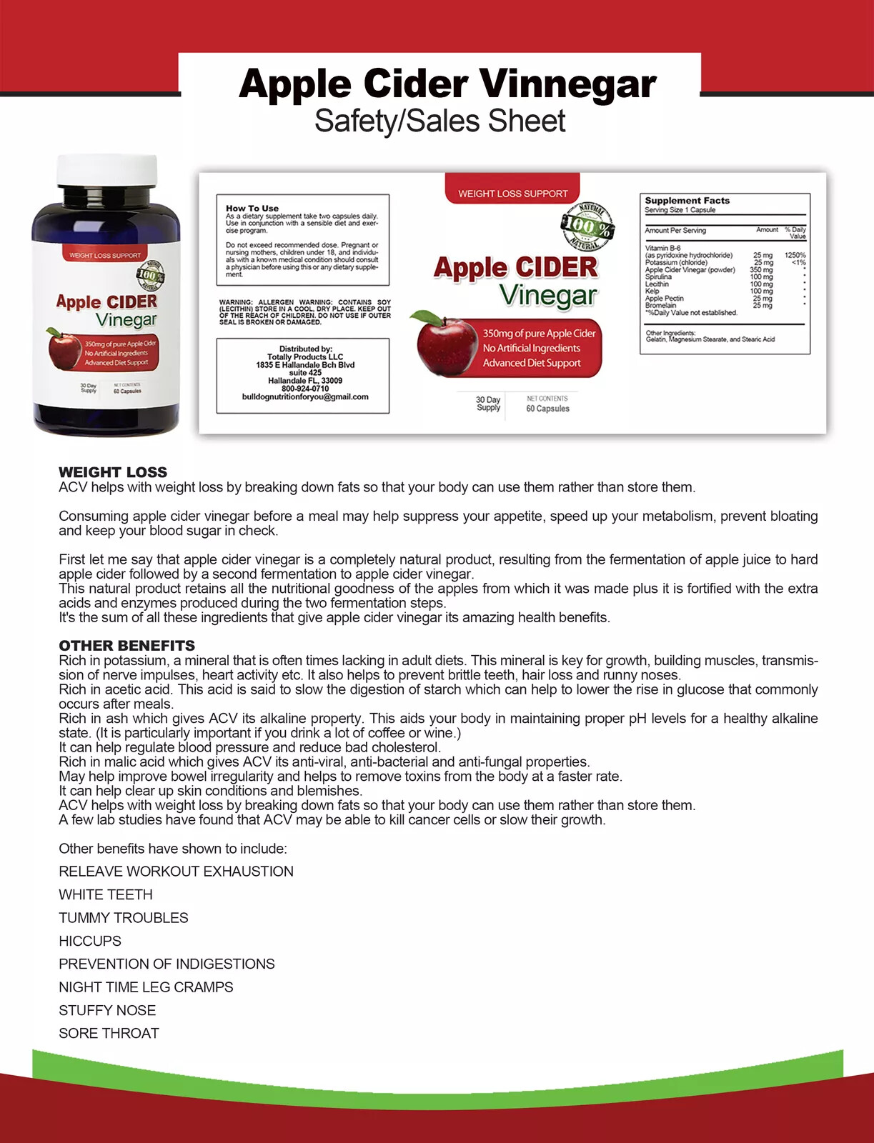 Cardiovascular Support Supplement Apple Cider Vinegar Weight Management 60 Caps