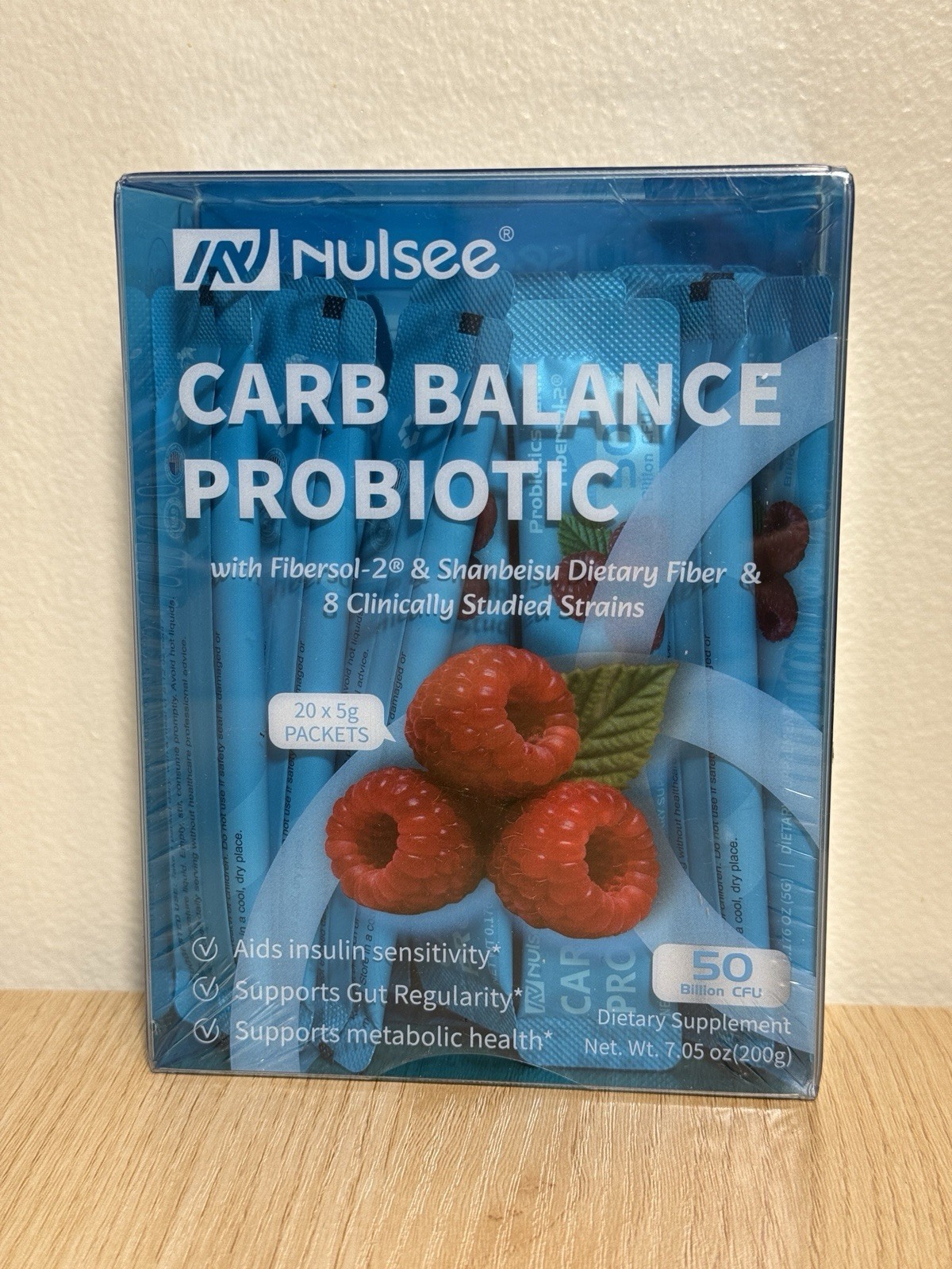 Nulsee Carb Balance Probiotic 20 Packets Raspberry 50 Billion CFU New