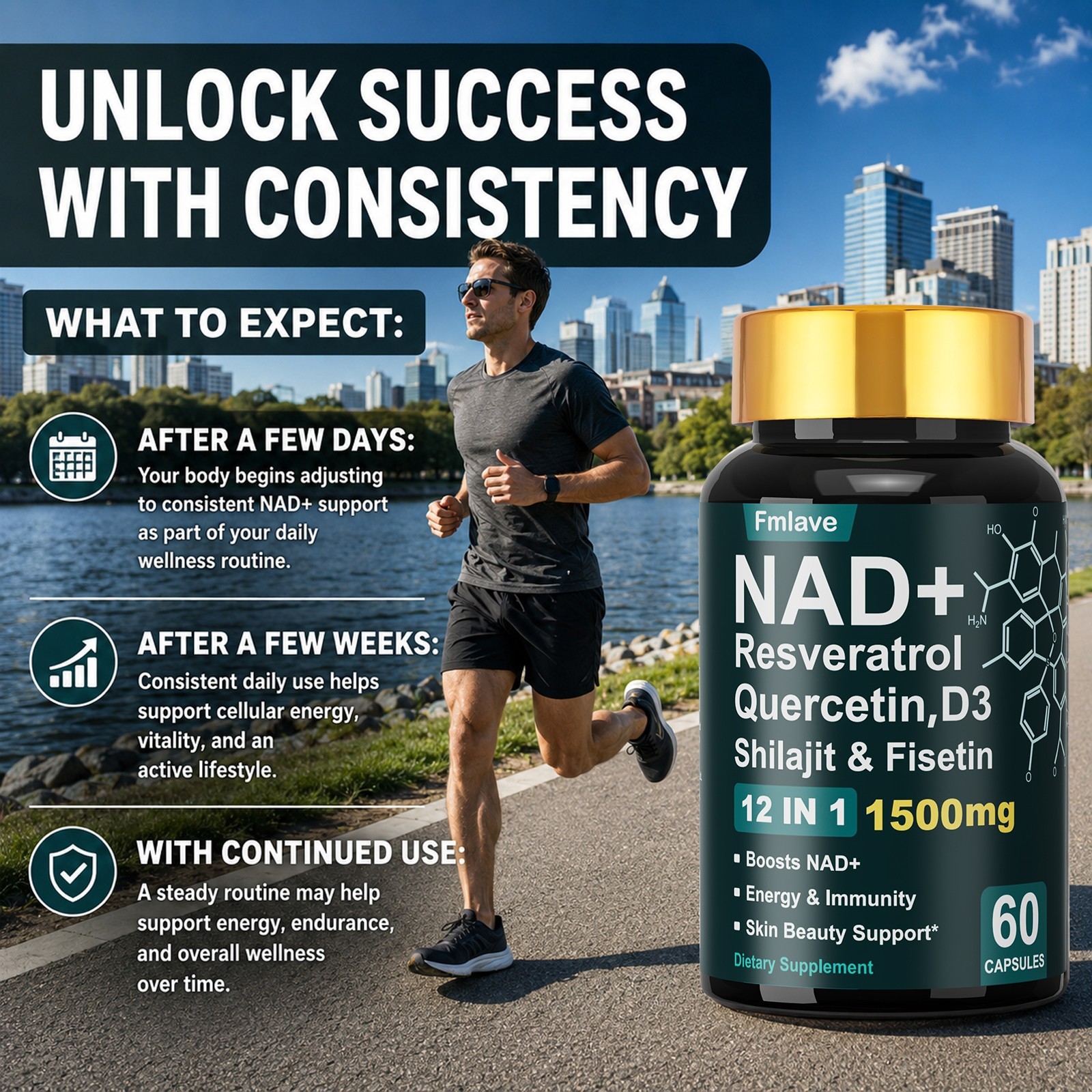 NAD+ Supplement Premium Nicotinamide Riboside & Resveratrol 1500mg, DNA Repair