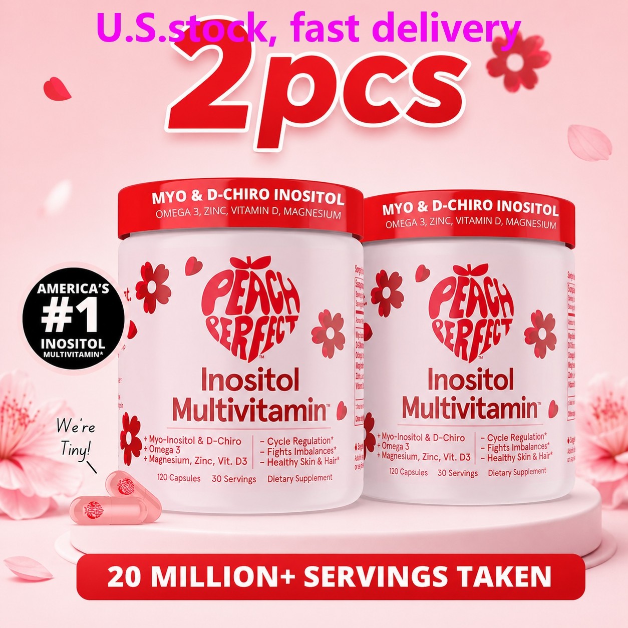 Peach Perfect Inositol Multivitamin Myo & D-Chiro 40:1 Blend with Omega-3
