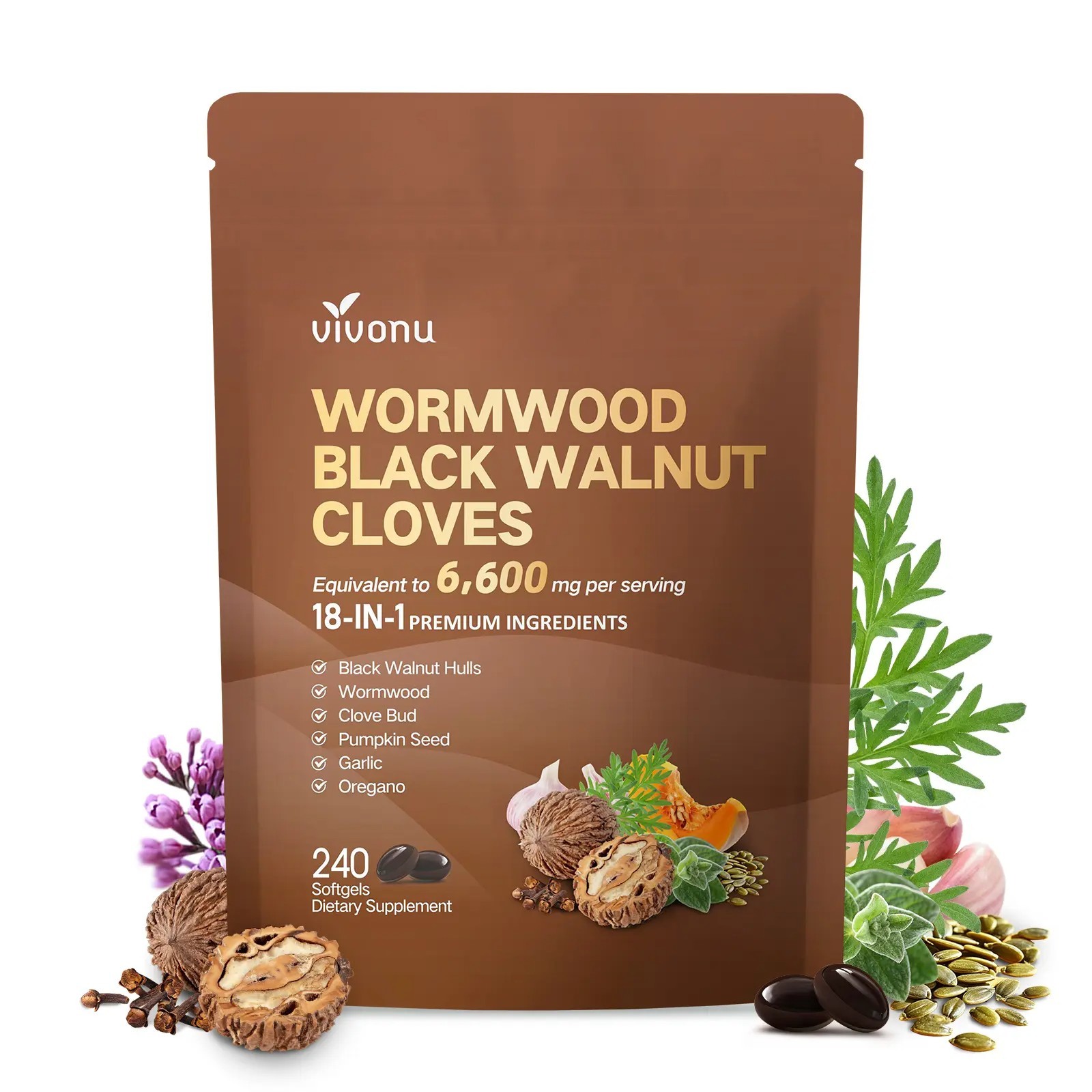 VIVONU Wormwood Black Walnut Cloves Capsules – Boost Metabolism & Enhance Energy