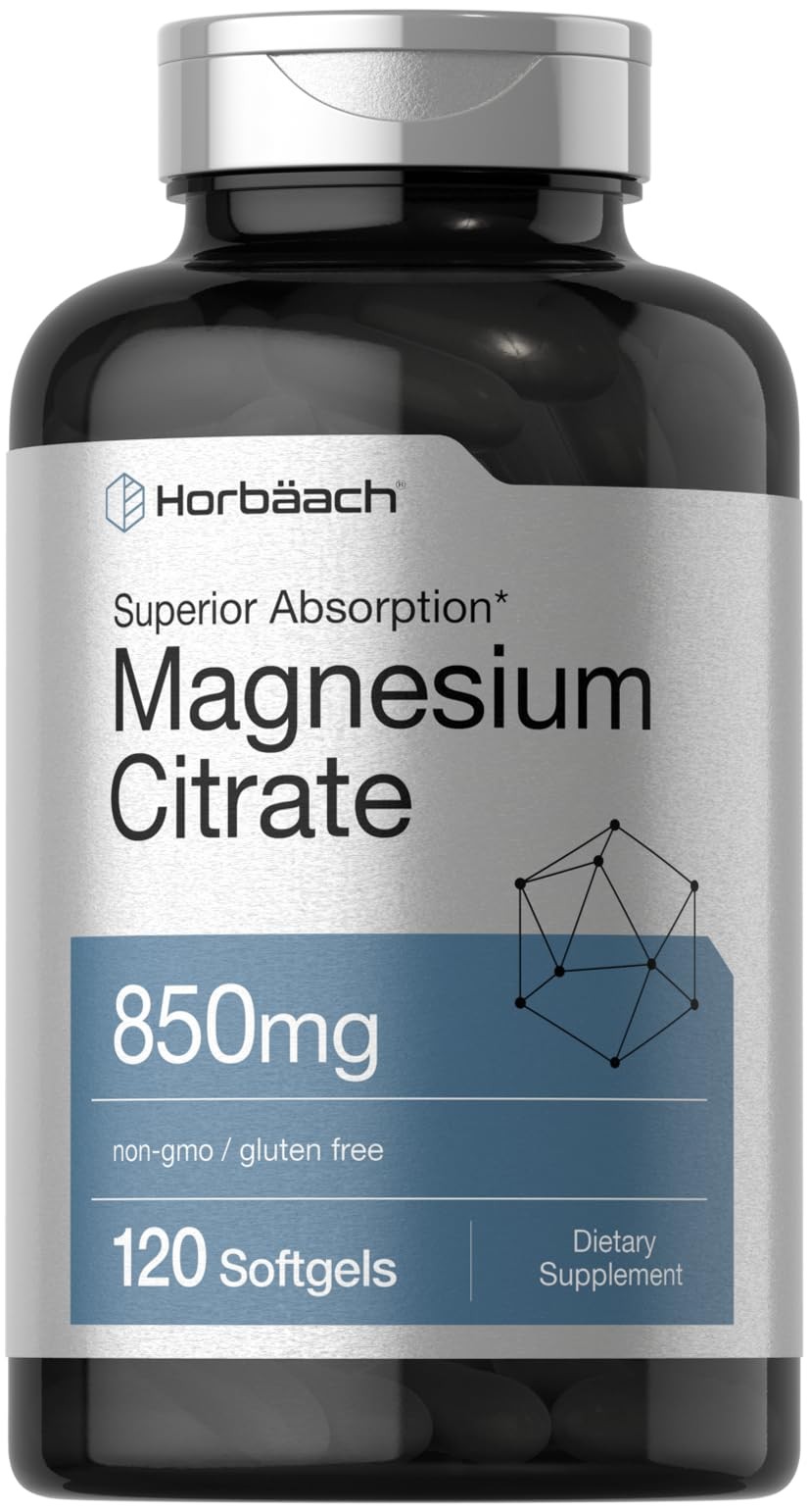 Horbäach Magnesium Citrate | 850mg | 120 Softgels | 120 Count (Pack of 1)