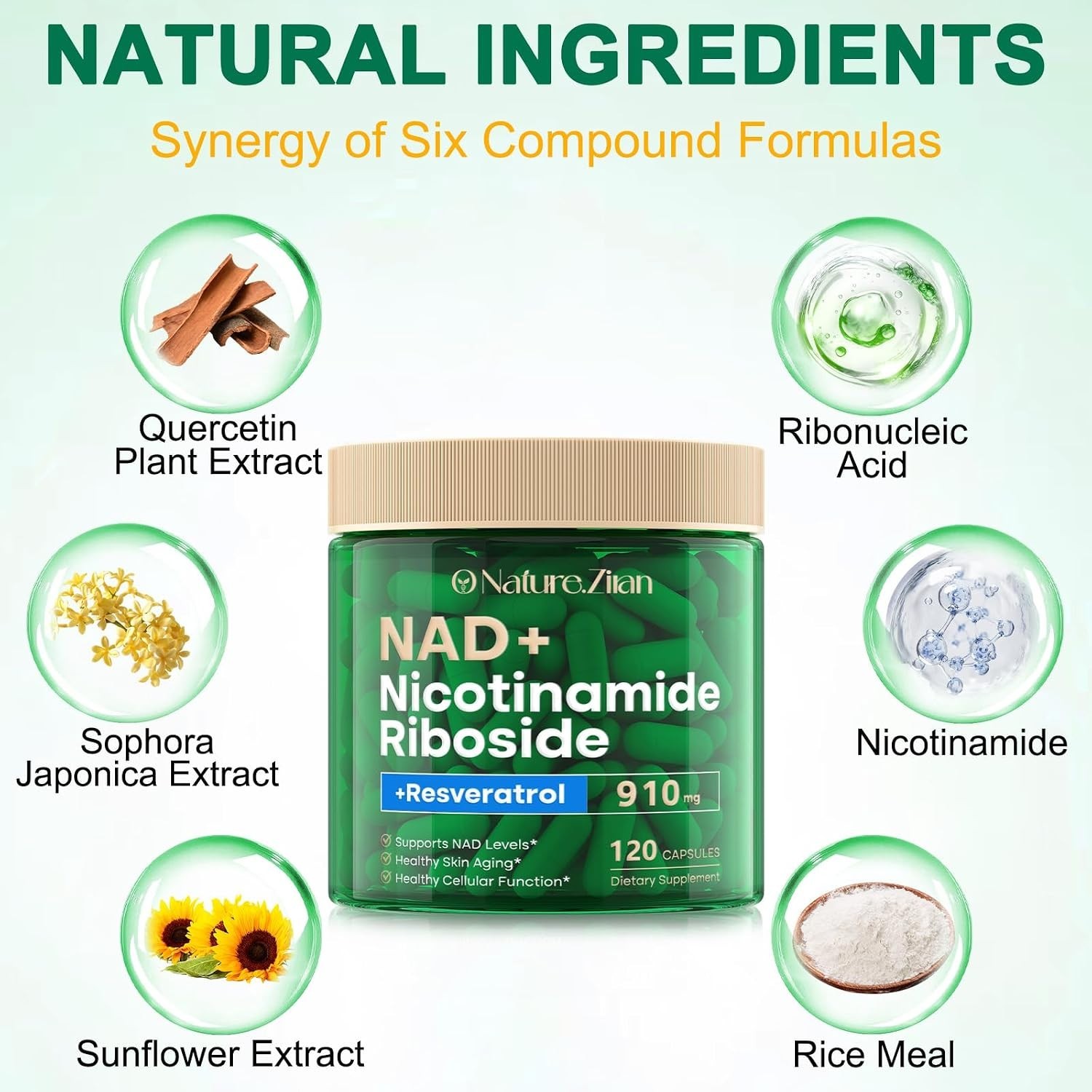 NAD+ Supplement for Anti Aging, Energy, Focus Nicotinamide Riboside Resveratrol