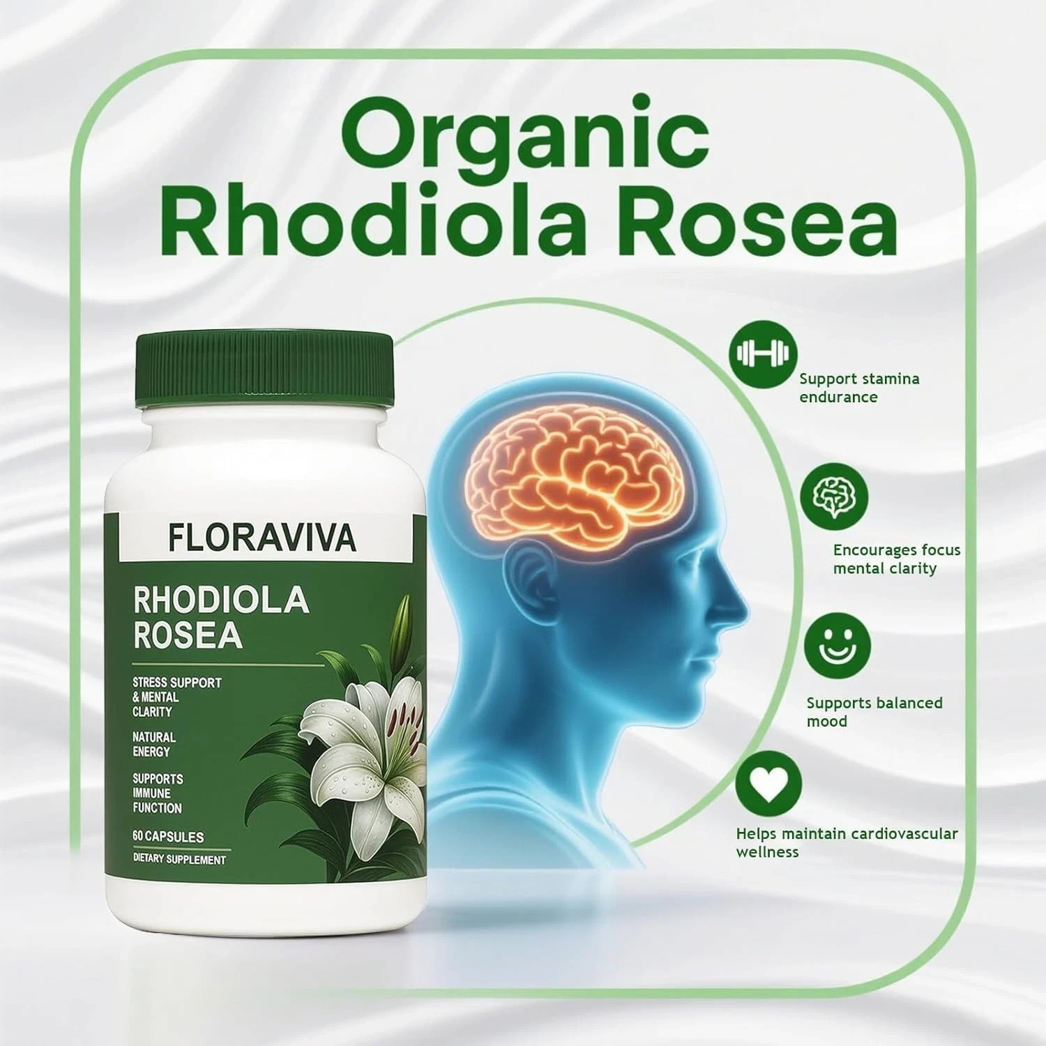 Floraviva Rhodiola Rosea Capsules Designed for Stress Relief & Energy,Non-GMO