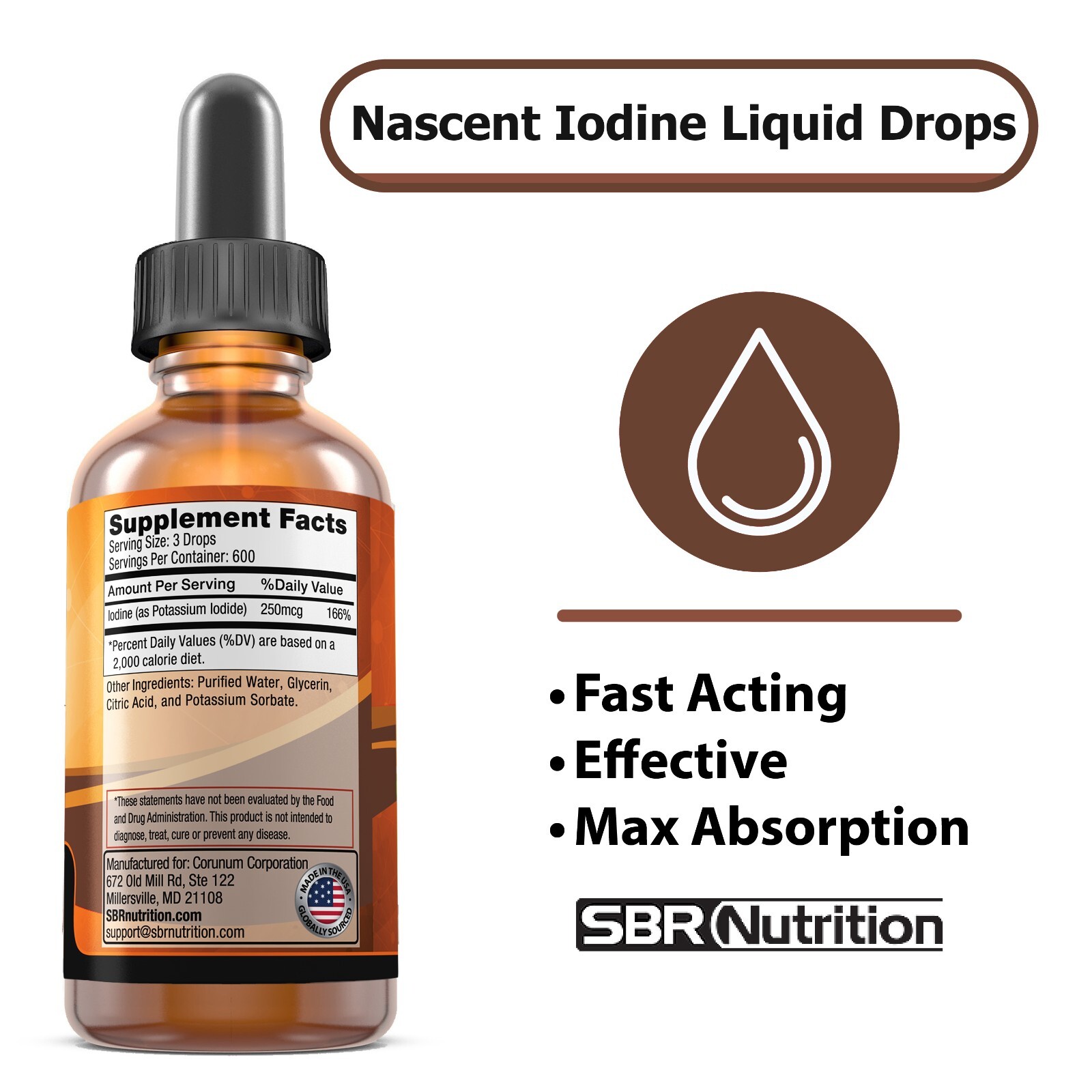 Nascent Iodine Liquid Drops Daily Supplement for Thyroid, Immune, Weight Support