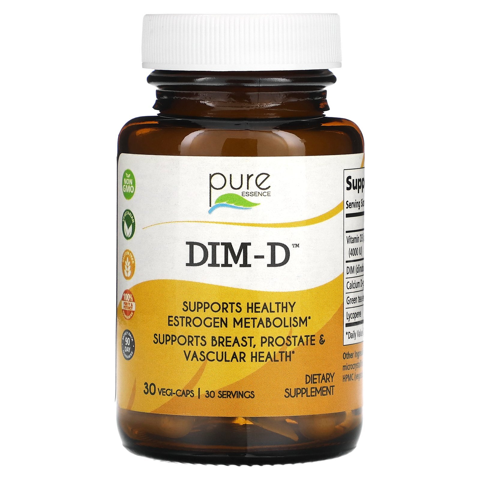 Pure Essence Dim-D 30 Veggie Caps Dairy-Free, Gluten-Free, No Artificial Colors,