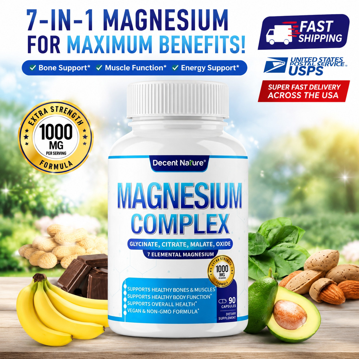 Magnesium Complex 7 Elemental 1000mg – Includes Magnesium Glycinate & More