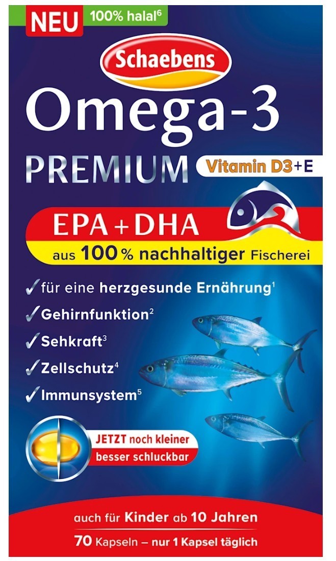 4x Schaebens Omega3 Premium Fish Oil Halal Capsules 70pcs 40g; Ship from Germany