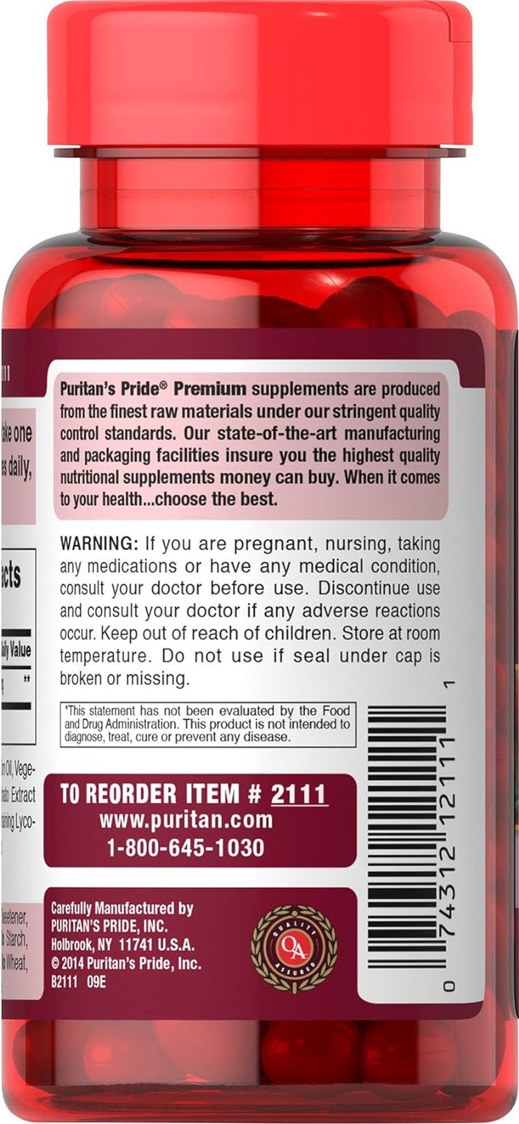 Puritan’s Pride Lycopene 10mg, Supplement for Prostate and Heart, 100 Capsules