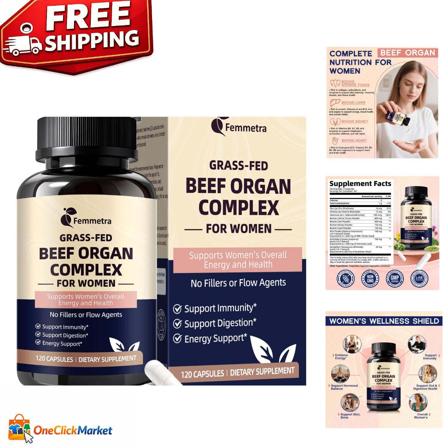 Female Beef Organ Complex Supplement – 60 Caps for Hormonal Balance & Wellness
