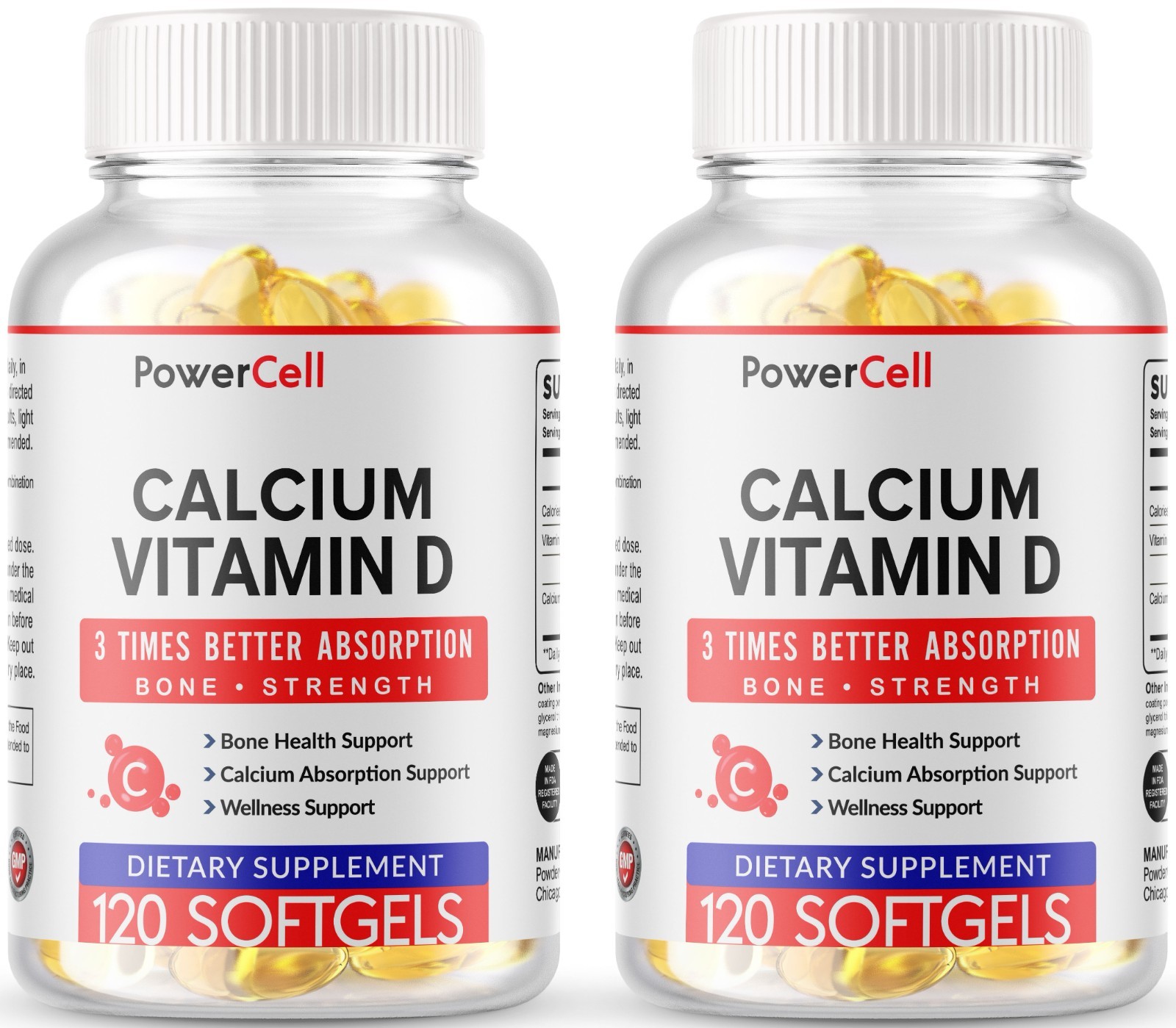 Calcium with Vitamin D3 1200mg 240 Softgels Gluten Free Non-GMO USA MADE