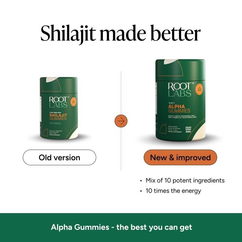 3PCS- Root Labs 10-1 Alpha Gummies | 4K mg Pure Shilajit & KSM-66 | 60 Gummies