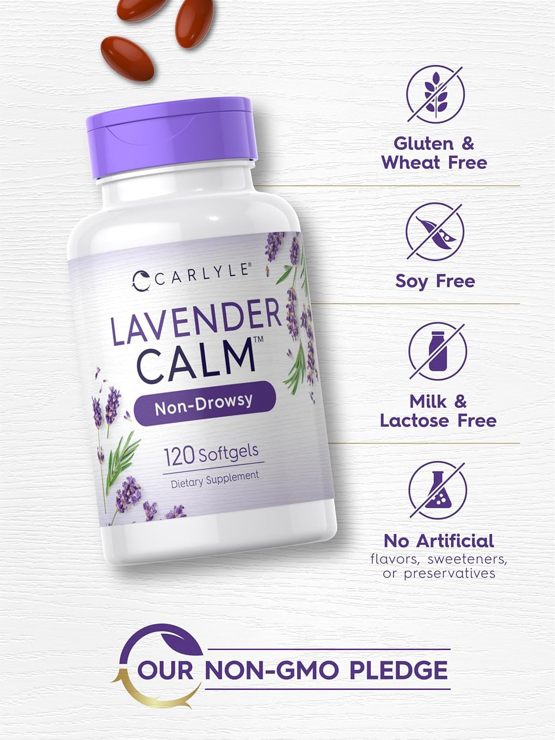 Lavender Pills 80 Mg 120 Softgel Capsules Calm & Non-Drowsy Formula Non-Gmo & Gl