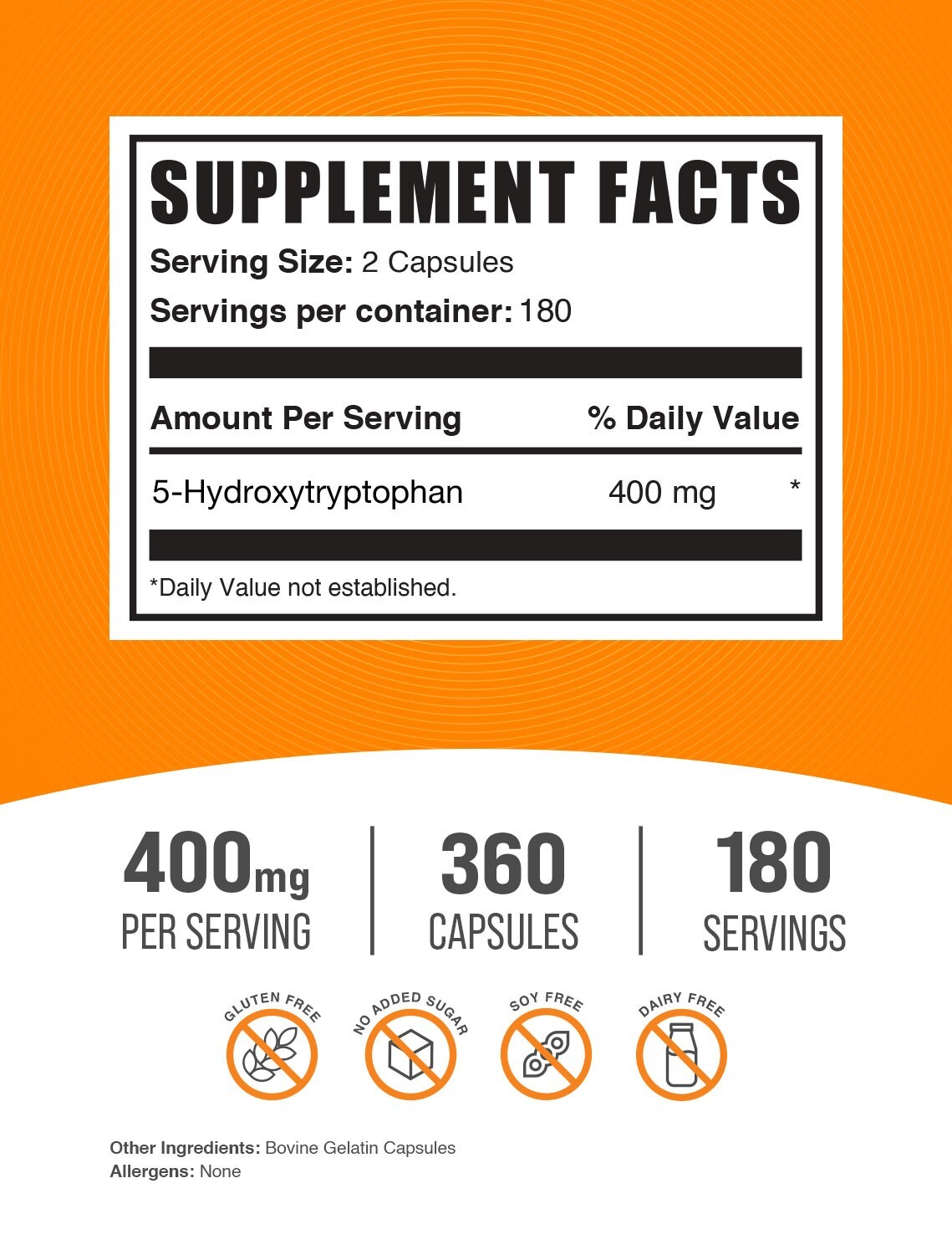BulkSupplements 5-HTP Capsules 360 Capsules – 400mg Per Serving