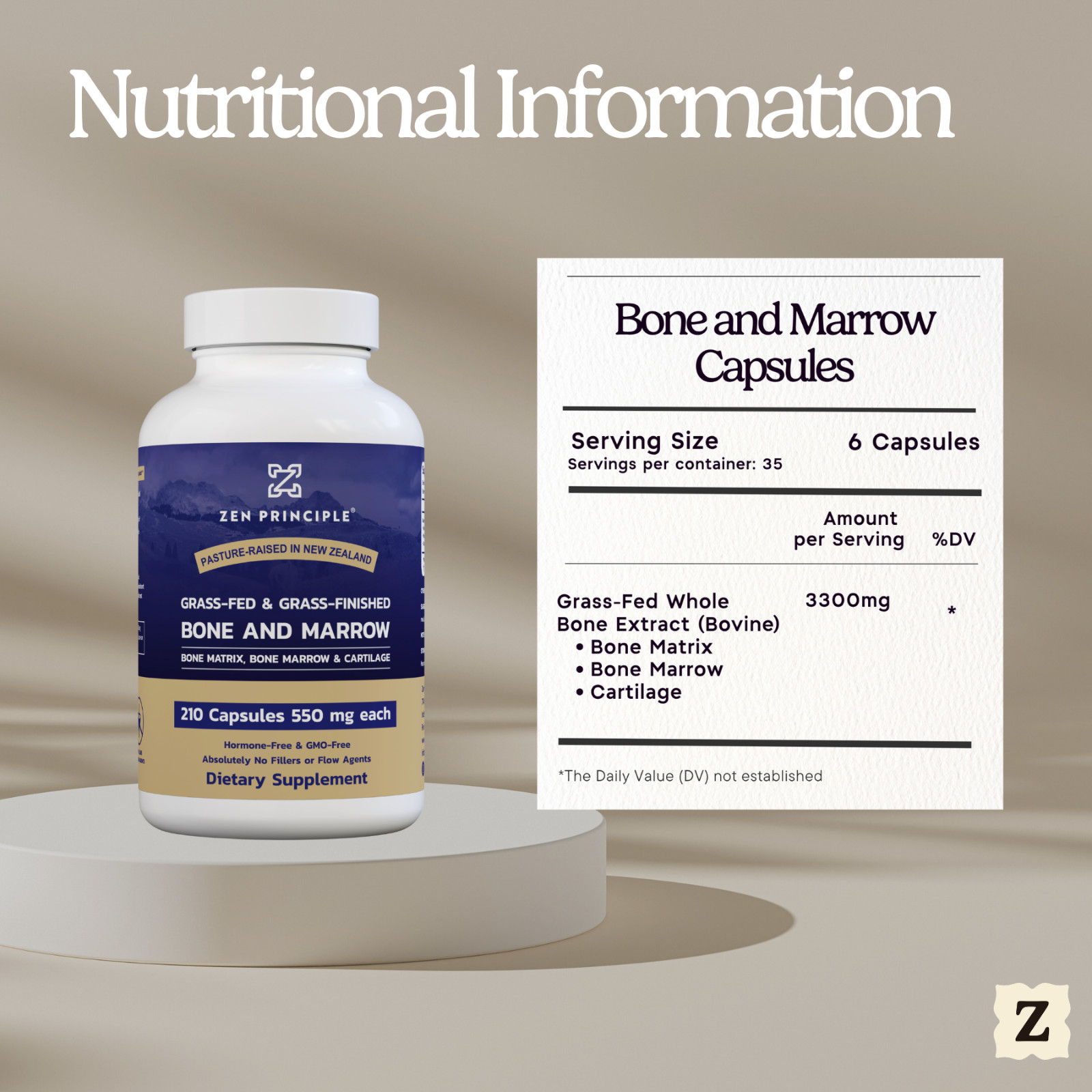 Grass Fed Beef Bone Marrow Supplement, 3300mg. 210 Capsules.