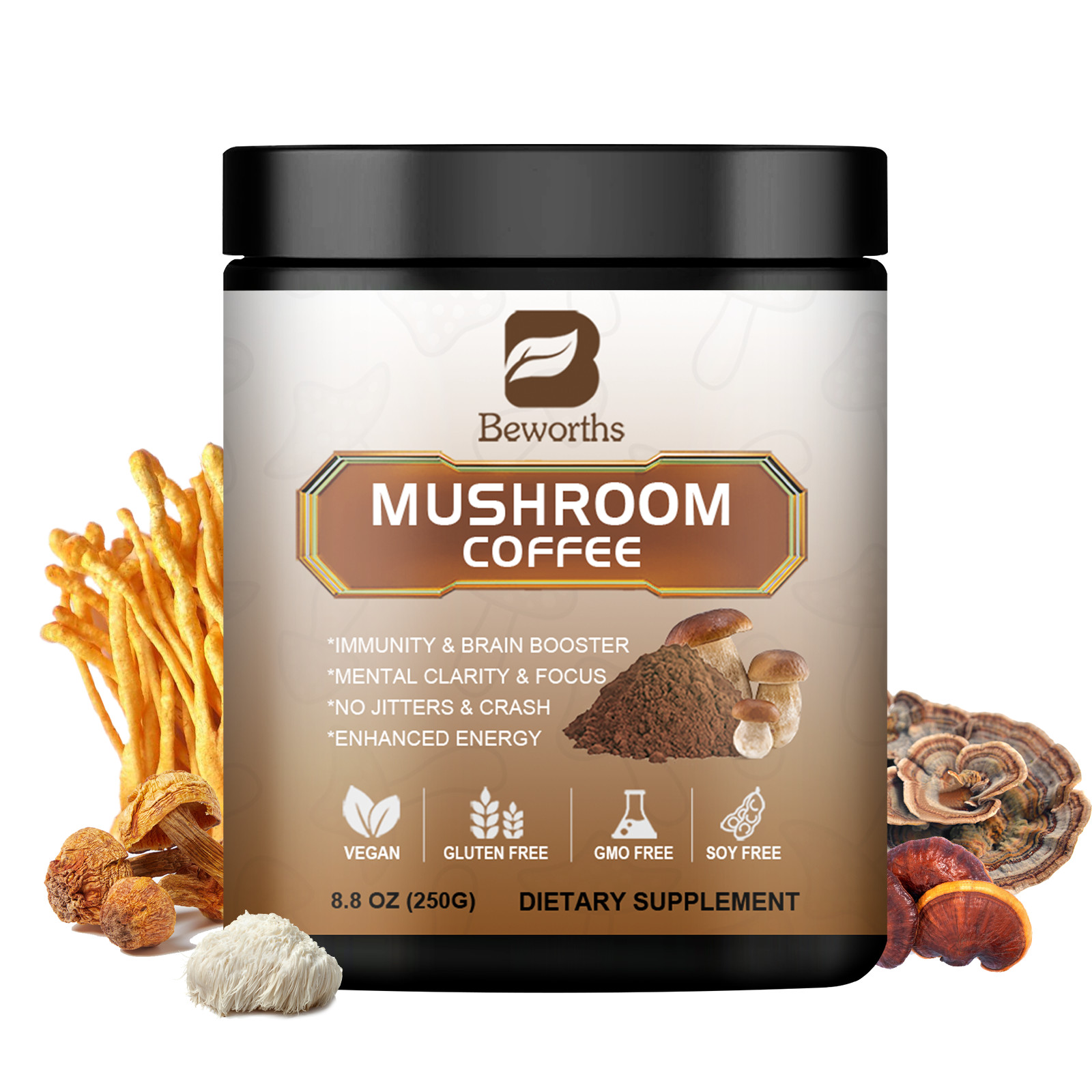 10 Mushroom Powder Blend – Lion’s Mane Chaga Reishi Cordyceps Shiitake 250G