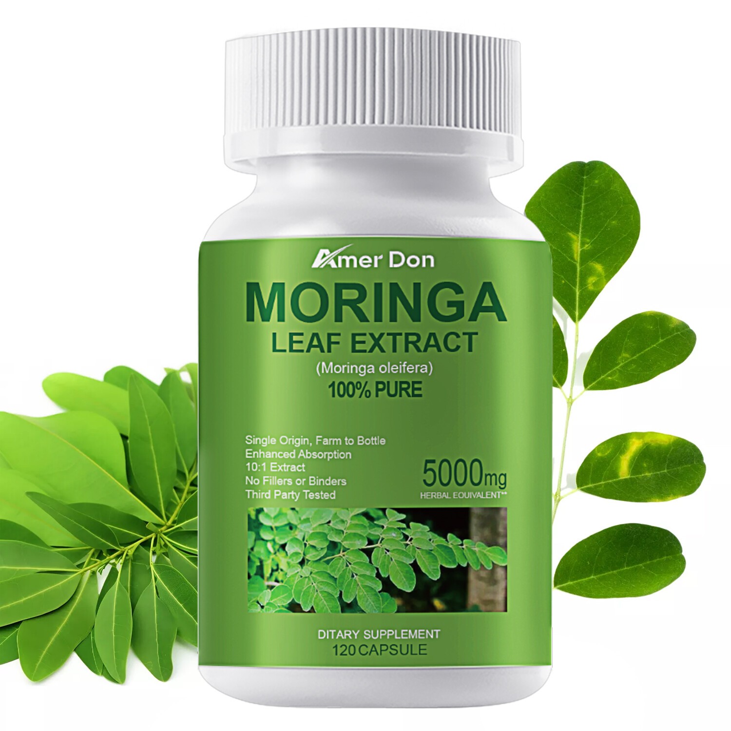 120 Capsules Moringa Oleifera Leaf Powder 5000mg – Organic Herbal Extract