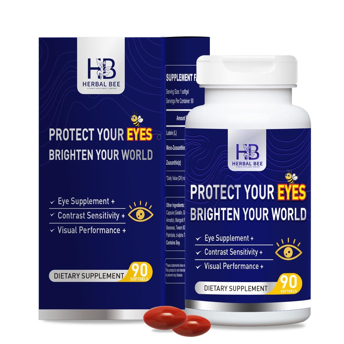Eye Supplement with Lutein & Zeaxanthin for Vision, Blue Light Protection – 90