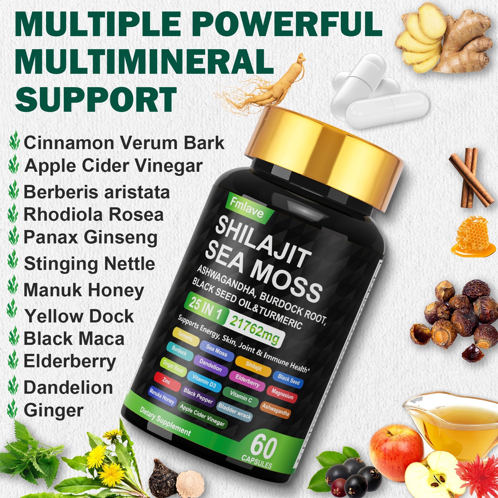2x Certified Organic Sea Moss Capsules Irish Sea Moss Bladderwrack Burdock Root
