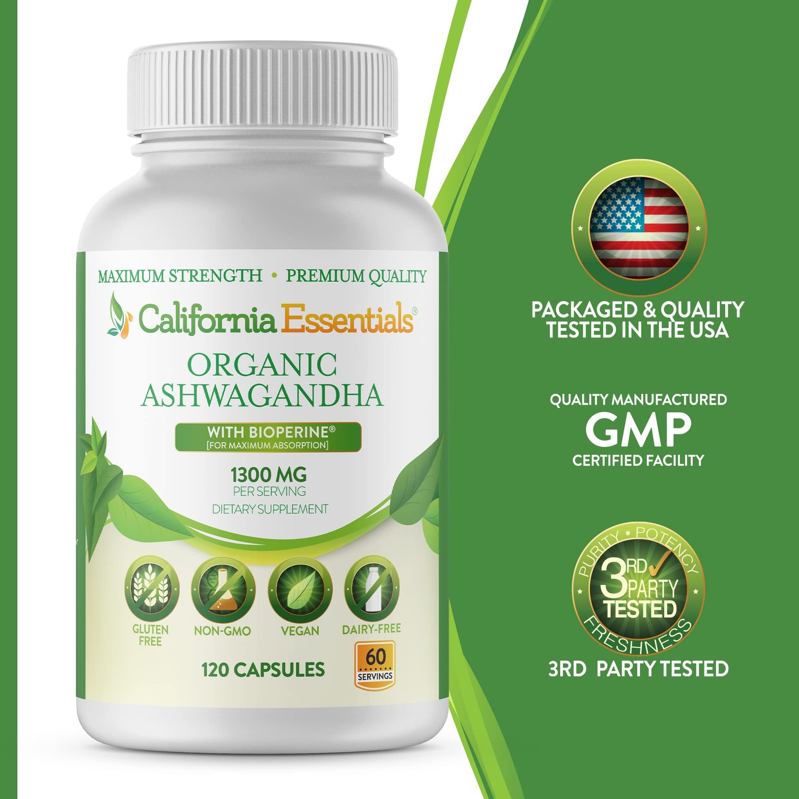 ASHWAGANDHA-1300MG PER SERVING-ENERGY-STRENGTH-LONGEVITY-NEW-SEALED-FREE SHIP
