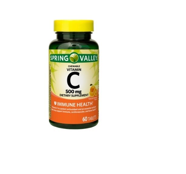 Spring Valley Vitamin C Chewable Tablets Supplement Orange Flavor 500 mg 60 Ct.