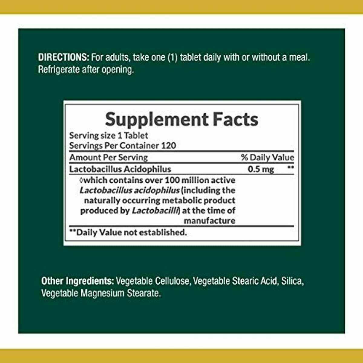 Acidophilus Probiotic Nature’s Bounty Supplement Digestive Health 120 tablets