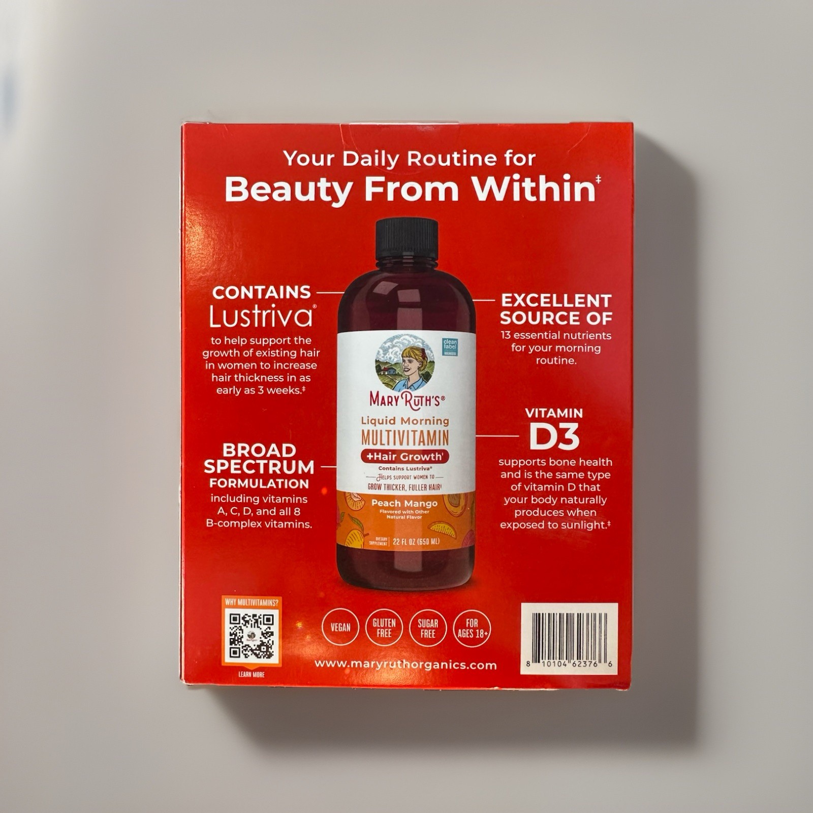 Mary Ruth Liquid Morning Multivitamin Hair Growth Peach Mango 2x 22oz Each