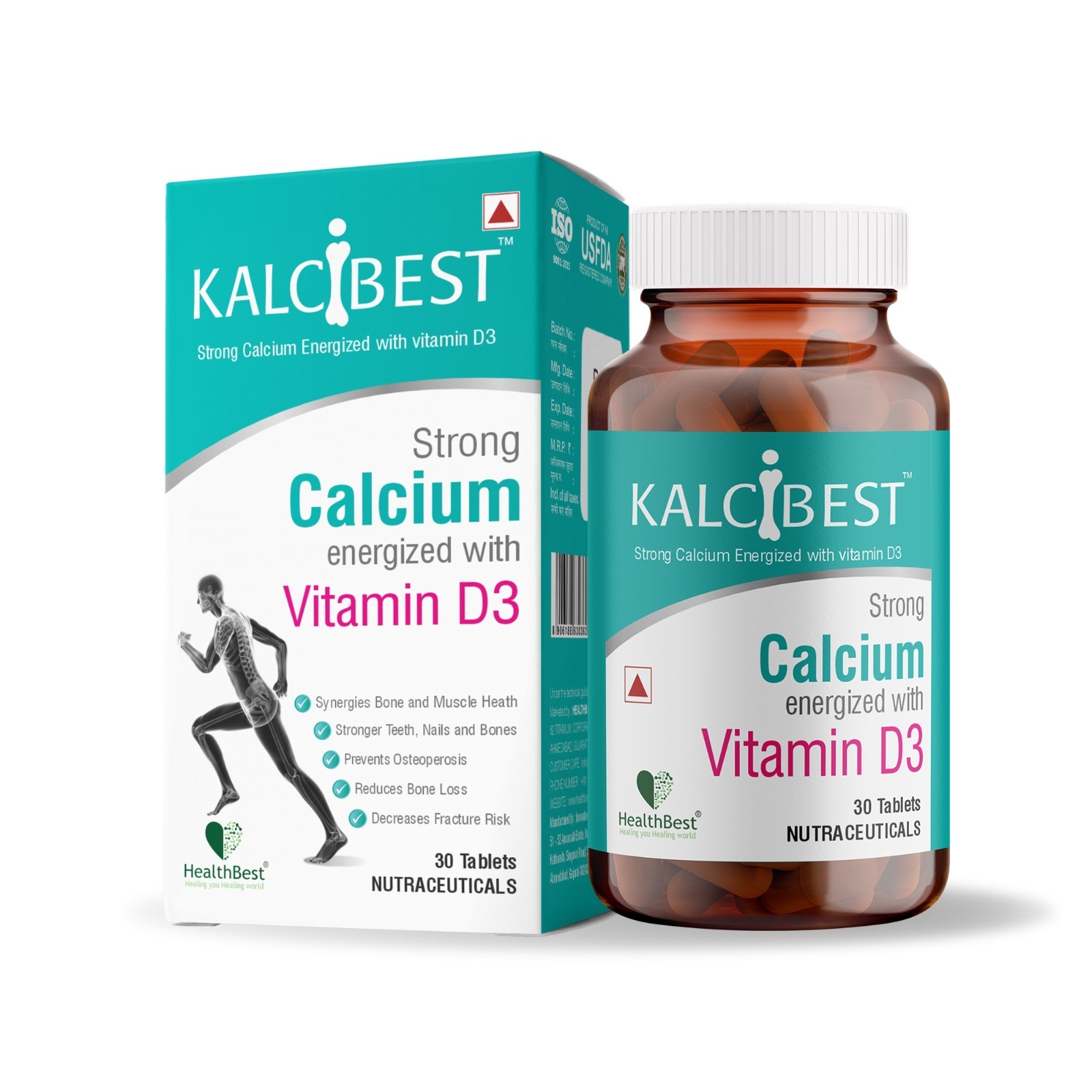 HealthBest KalciBest Calcium Supplement Men & Women – 30 Tablets Free Shipping