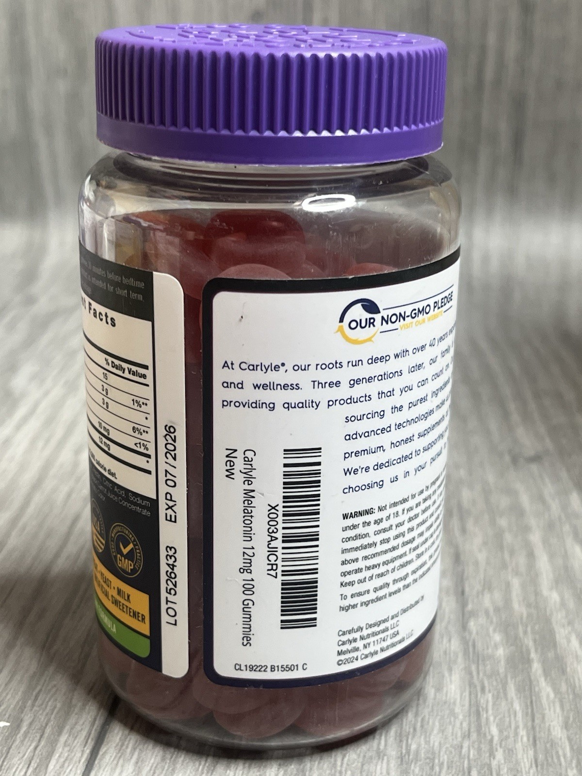Carlyle Melatonin Gummies 12Mg Berry Flavor 100 Count Gluten Free, Free Shipping