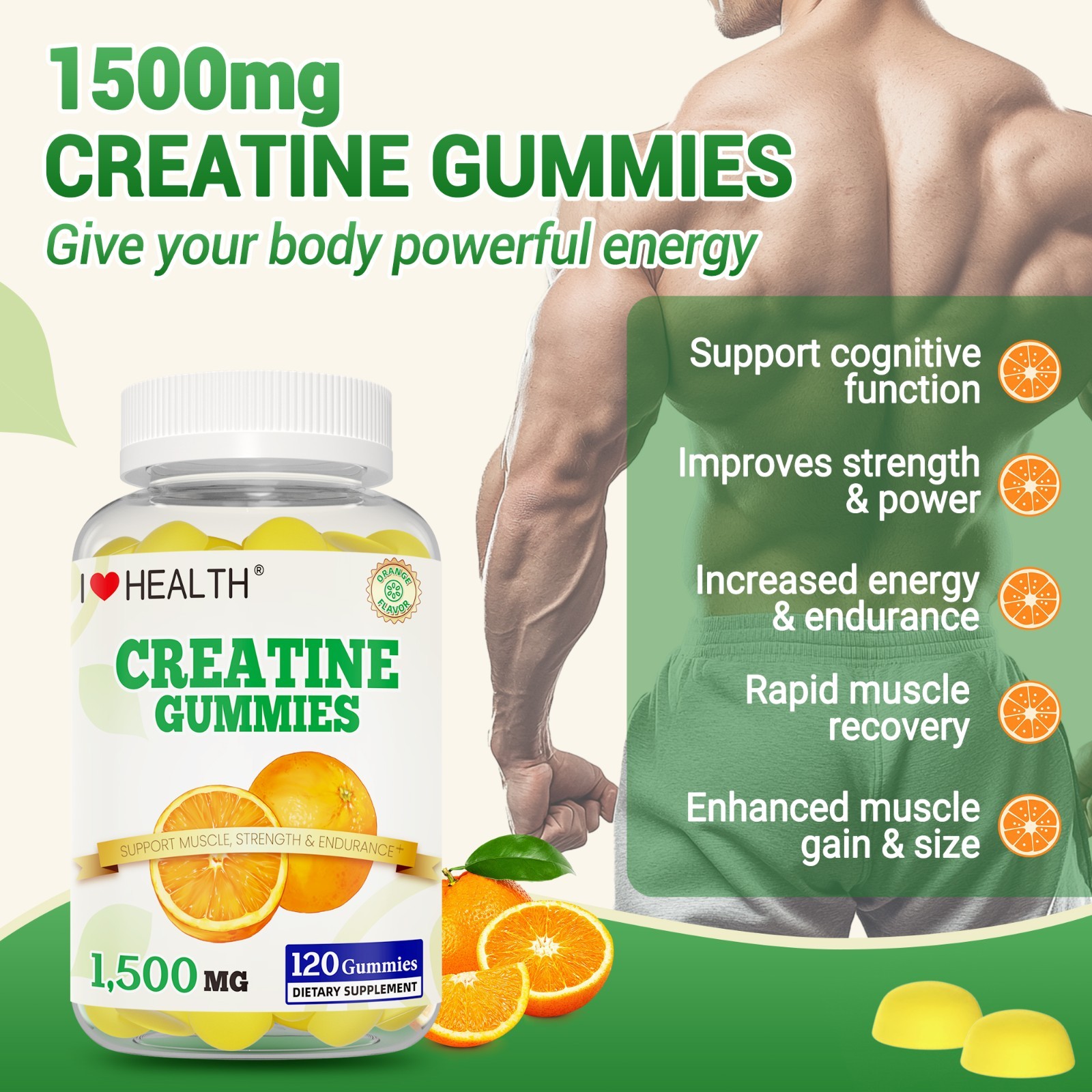 Creatine Monohydrate Gummies 1500mg for Men & Women, Easy-to-Take 240 ct
