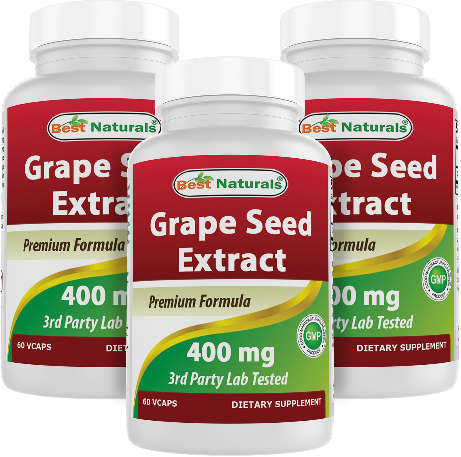 3 Pack Best Naturals, Grape Seed Extract 400 mg 60 Vcaps *Cardiovascular Health*