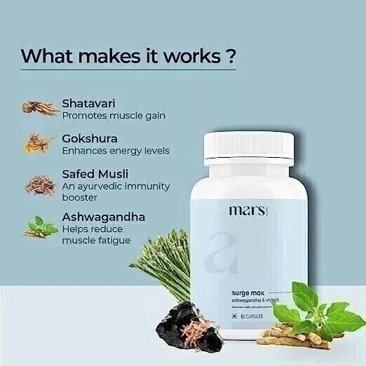 Mars by Ghc Surge Max Contains Shilajit Ashwagandha Gokshura Safed Musli 60caps