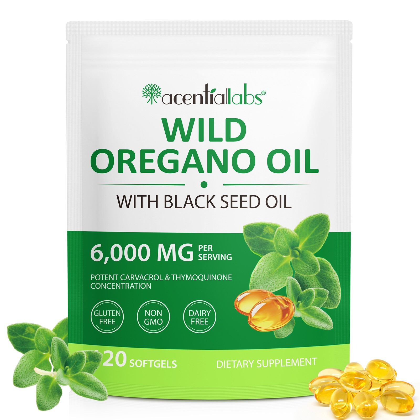 Organic Oregano Oil 6000mg 180 Softgel with Black Seed Oil 200mg Immune Support